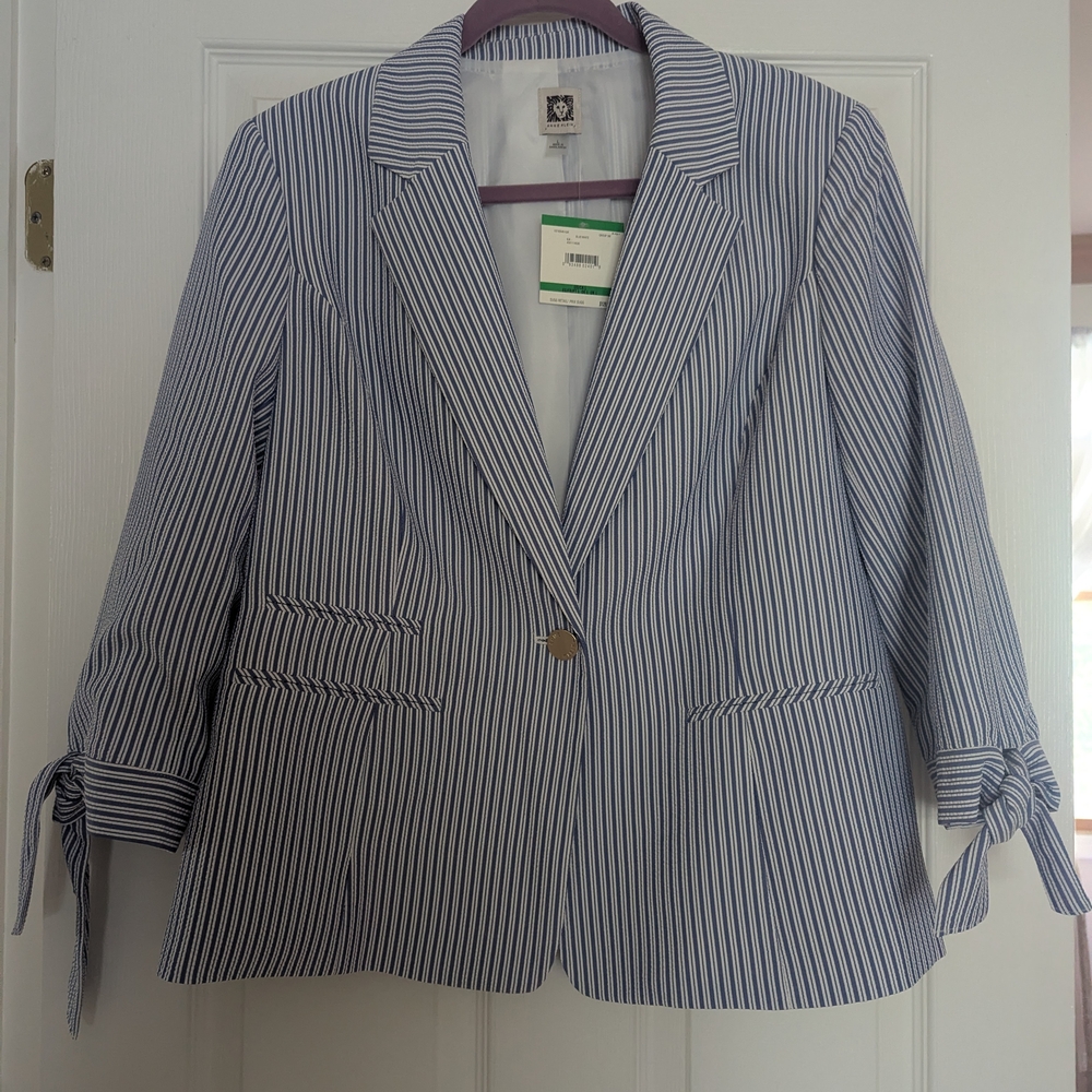 Anne Klein Slate Blue and White Blazer with Tailored Fit